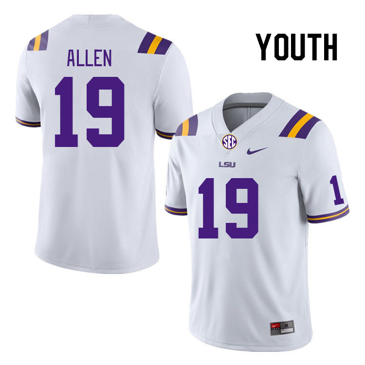 Youth #19 Jordan Allen LSU Tigers College Football Jerseys Stitched-White - Click Image to Close